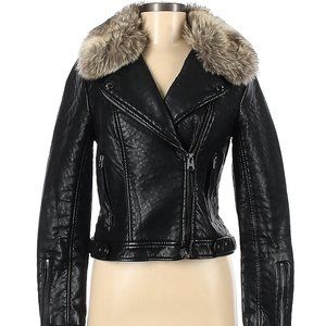 Faux Leather Topshop Jacket with removable shearling collar